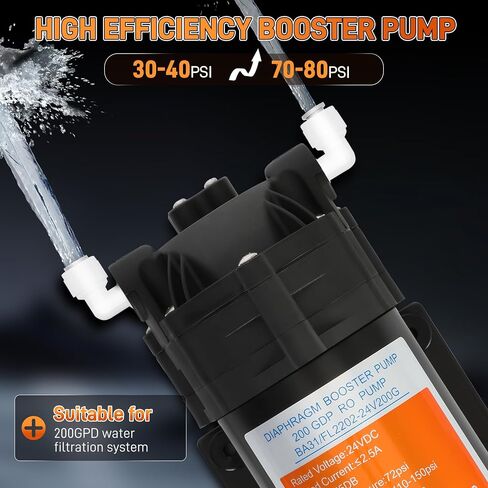 2025 Upgraded Betollo 6800 Booster Pump Kit, Suitable for Household Reverse Osmosis Water Filtration System Standards or Manifolds up to 100 GPD,Bring a High-Voltage Switch in Saudi Arabia