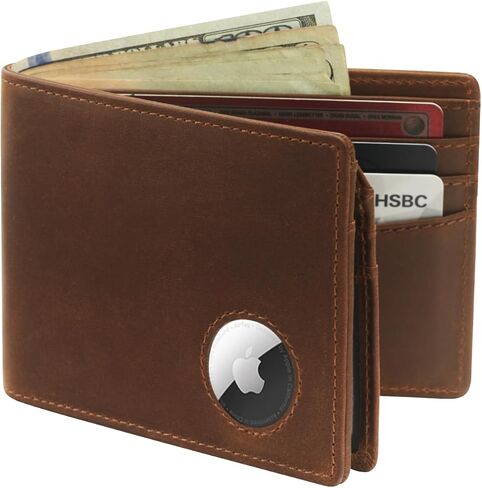 محفظة Airtag، محفظة رجالية ثنائية الطي من الجلد الطبيعي المحبب بالكامل، نافذة بمعرفين، فتحة 12 بطاقة، محفظة حجب RFID بسيطة للرجال (بني مضغوط) in Saudi Arabia
