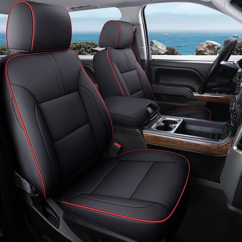 Coverado Chevy Silverado Seat Covers Full Set, Faux Leather Car Seat Covers Fit for 2014-2018 1500, 2015-2019 2500HD 3500HD Chevy Silverado GMC Sierra Crew Double Extended Cab (Black) in Saudi Arabia