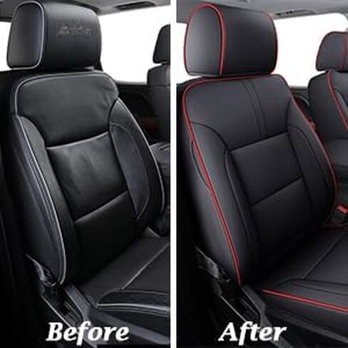 Coverado Chevy Silverado Seat Covers Full Set, Faux Leather Car Seat Covers Fit for 2014-2018 1500, 2015-2019 2500HD 3500HD Chevy Silverado GMC Sierra Crew Double Extended Cab (Black) in Saudi Arabia