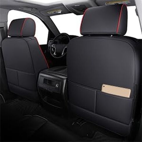 Coverado Chevy Silverado Seat Covers Full Set, Faux Leather Car Seat Covers Fit for 2014-2018 1500, 2015-2019 2500HD 3500HD Chevy Silverado GMC Sierra Crew Double Extended Cab (Black) in Saudi Arabia