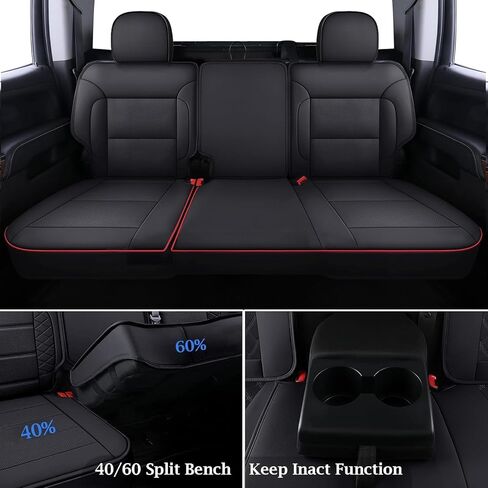 Coverado Chevy Silverado Seat Covers Full Set, Faux Leather Car Seat Covers Fit for 2014-2018 1500, 2015-2019 2500HD 3500HD Chevy Silverado GMC Sierra Crew Double Extended Cab (Black) in Saudi Arabia