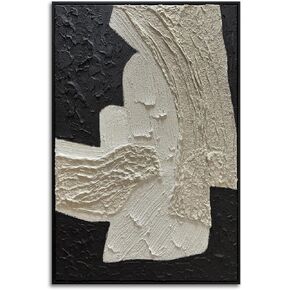 zoinart لوحة فنية جدارية مزخرفة باللونين الأبيض والأسود، لوحة تجريدية على القماش، مقاس 24 × 36 بوصة، جدار عمل فني معاصر بسيط، ديكور حائط حديث مؤطر in Kuwait