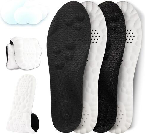 2 Pairs 4D Cloud Insoles for Men, Massage Cushion Insoles for Foot & Joint Support Comfortable Shoe Steppers Insoles Sole Inserts Memory Foam Insole for Women/Men (US M 7.5-10.5) - Black in Saudi Arabia