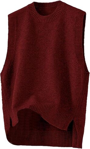 OYOANGLE Women's Split Hem Crew Neck Basic Sweater Vest Sleeveless Pullover Sweater Tank Tops in Saudi Arabia