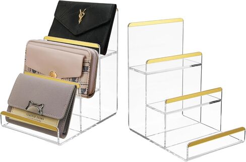 حوامل عرض المحفظة، 2 حزمة من 4 طبقات من حامل المحفظة الأكريليك، حامل عرض لحقيبة اليد بمسافات 2 بوصة، منظم محفظة بسمك 4 مم لبائع التجزئة للنظارات الشمسية in Kuwait