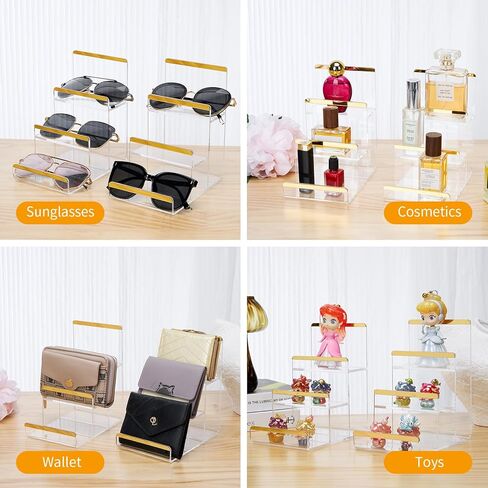 حوامل عرض المحفظة، 2 حزمة من 4 طبقات من حامل المحفظة الأكريليك، حامل عرض لحقيبة اليد بمسافات 2 بوصة، منظم محفظة بسمك 4 مم لبائع التجزئة للنظارات الشمسية in Kuwait