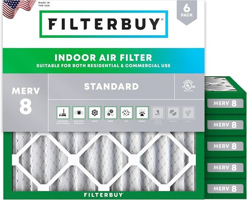FilterBuy 10x16x1 مرشح الهواء Merv 8 Defense (6 عبوات) ، مرشحات الهواء HVAC AC المطلية بديل (الحجم الفعلي: 9.50 × 15.50 × 0.75 بوصة) in Kuwait