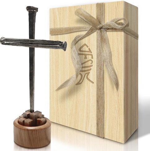 Jesus Christ Crucifixion Nail Metal Cross Wooden Base, Baptism & Religious Gifts for Men Women,Christian Home Decor in Saudi Arabia