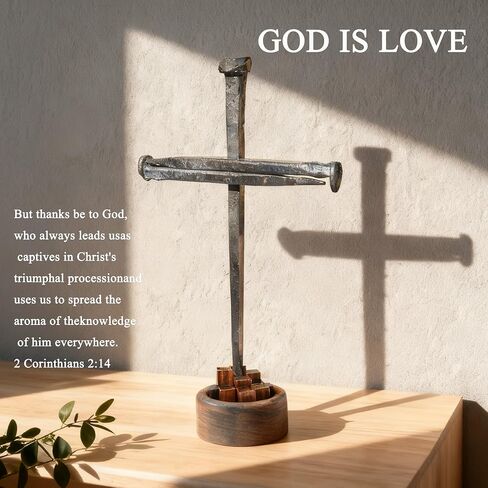Jesus Christ Crucifixion Nail Metal Cross Wooden Base, Baptism & Religious Gifts for Men Women,Christian Home Decor in Saudi Arabia