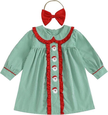 Toddler Baby Girl Christmas Outfit Doll Collar Smocked Dress Christmas Tree Embroidery Dresses Cute Holiday Clothes in Saudi Arabia
