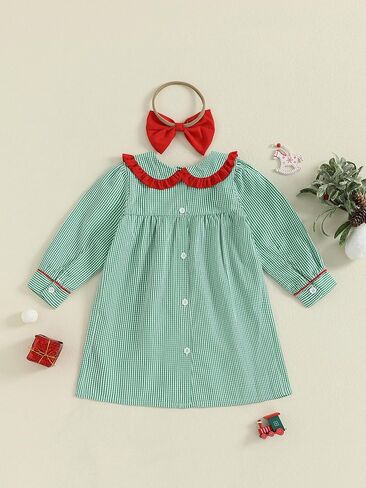 Toddler Baby Girl Christmas Outfit Doll Collar Smocked Dress Christmas Tree Embroidery Dresses Cute Holiday Clothes in Saudi Arabia