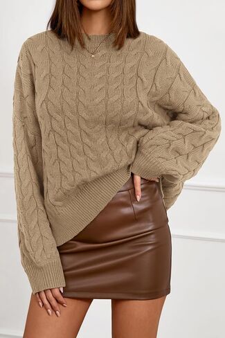 dowerme Women's Oversized Sweaters 2025 Long Sleeve Crewneck Cable Knit Chunky Pullover Cute Fall Outfits Winter Clothes in Saudi Arabia