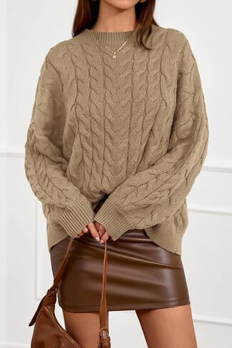 dowerme Women's Oversized Sweaters 2025 Long Sleeve Crewneck Cable Knit Chunky Pullover Cute Fall Outfits Winter Clothes in Saudi Arabia
