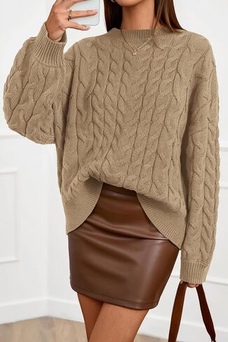 dowerme Women's Oversized Sweaters 2025 Long Sleeve Crewneck Cable Knit Chunky Pullover Cute Fall Outfits Winter Clothes in Saudi Arabia