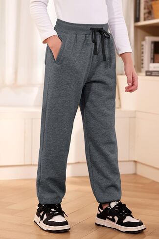 Big Boys Girls Winter Fleece Athletic Sweatpants Sherpa Lined Warm Elastic Waist Track Pants Light Gray 11-12 Years in Saudi Arabia