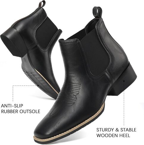 Cowboy Boots For Men Square Toe Ankle Western Boots Retro Slip On Chelsea Boot Casual Dress Boot in Saudi Arabia