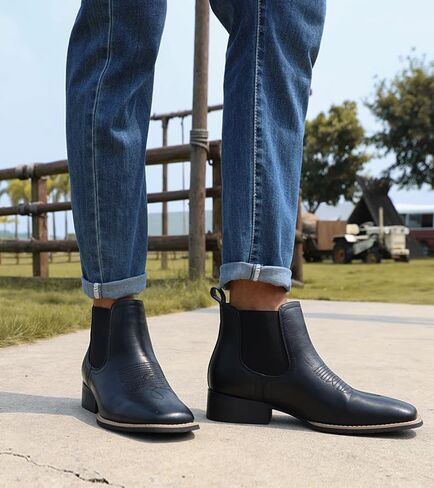 Cowboy Boots For Men Square Toe Ankle Western Boots Retro Slip On Chelsea Boot Casual Dress Boot in Saudi Arabia