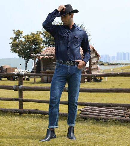 Cowboy Boots For Men Square Toe Ankle Western Boots Retro Slip On Chelsea Boot Casual Dress Boot in Saudi Arabia