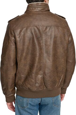 سترة Levi's للرجال من الجلد الصناعي Aviator Bomber (مقاسات عادية وكبيرة وطويلة)، مبطنة باللون الأسود/الشيربا in Kuwait