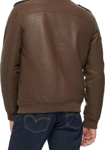 سترة Levi's للرجال من الجلد الصناعي Aviator Bomber (مقاسات عادية وكبيرة وطويلة)، مبطنة باللون الأسود/الشيربا in Kuwait