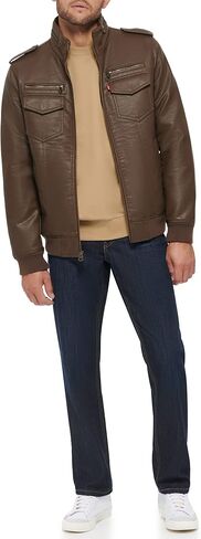 سترة Levi's للرجال من الجلد الصناعي Aviator Bomber (مقاسات عادية وكبيرة وطويلة)، مبطنة باللون الأسود/الشيربا in Kuwait