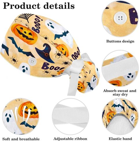 Scrub Caps Women Nursing Hats Halloween Skeleton Cat with Buttons Ponytail Working Adjustable Pouch Tie Back in Saudi Arabia
