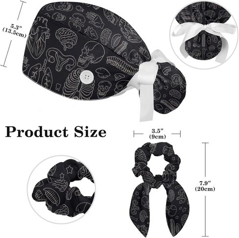 Scrub Caps Women Nursing Hats Halloween Skeleton Cat with Buttons Ponytail Working Adjustable Pouch Tie Back in Saudi Arabia