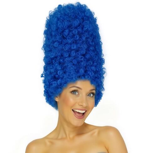 Long Blue Wig Blue Curly Wig Funny Wigs for Women Party Wigs for Adults Funny Costumes for Women Fancy Dress Wig Cosplay Outfit Halloween Party+ Hair Cap in Kuwait