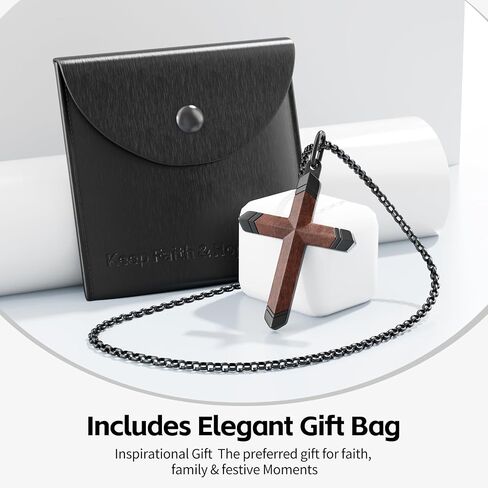 Wooden Cross Necklace for Men,Black Stainless Steel Christian Wood Crucifix Pendan,Natural Rosewood, ABCDFGHIJ in Saudi Arabia