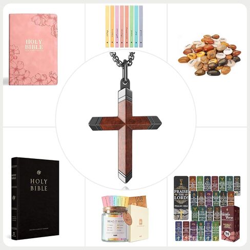 Wooden Cross Necklace for Men,Black Stainless Steel Christian Wood Crucifix Pendan,Natural Rosewood, ABCDFGHIJ in Saudi Arabia