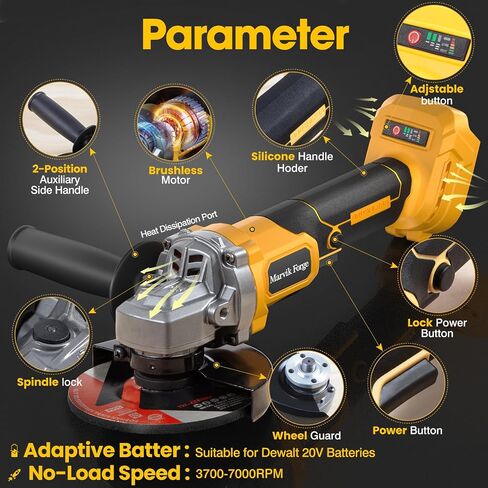 Cordless Angle Grinder Compatible with Makita 18V Battery (Not Included), Brushless motor, Lock-On Switch, 4-1/2" Blade, 3 Variable Speeds up to 7000 RPM, for Cutting, Grinding, Polishing in Saudi Arabia