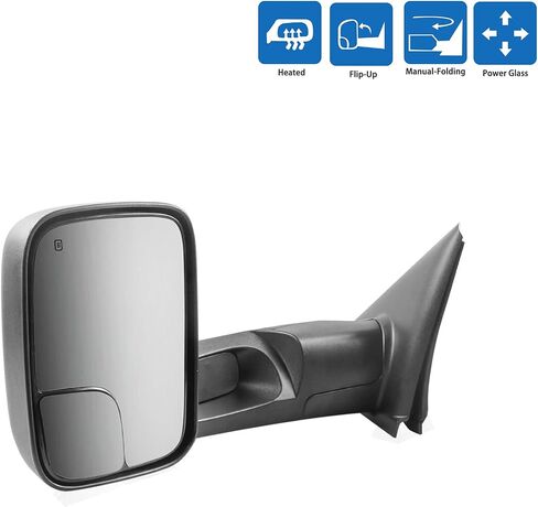 Heated Towing Side View Mirrors for Dodge Ram 2500/3500/1500, Pair, Power, Flip-Up, Manual-Folding, Textured Black, Convex Glass, Left & Right Front, CH1320228 in Saudi Arabia