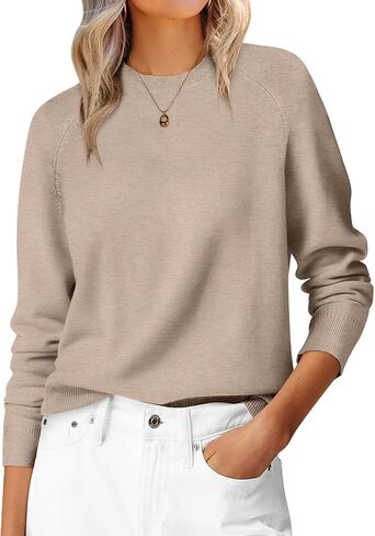 ANRABESS Sweaters for Women Short Length Loose Fit Lightweight Long Sleeve Crewneck Knit Basic Sweater 2025 Fall Outfits in Saudi Arabia
