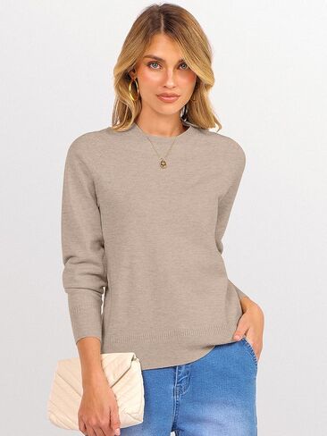 ANRABESS Sweaters for Women Short Length Loose Fit Lightweight Long Sleeve Crewneck Knit Basic Sweater 2025 Fall Outfits in Saudi Arabia