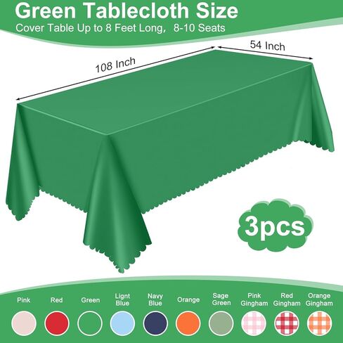 3 حزمة من البلاستيك المظلات الأخضر ، 54 × 108 بوصة قماشية قابلة للتصرف في الأسقلوب ، أغطية طاولات خضراء مقاومة للماء لدش الزفاف دش الطفل شاي حديقة عيد ميلاد حفلة in Kuwait