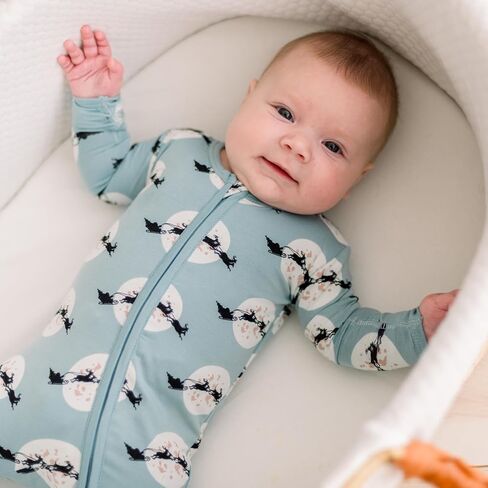 KicKee Print Footie with 2 Way Zipper, Fitted Long Sleeve Pajamas, Ultra Soft Everyday One-Piece Loungewear, Winter Celebration (Natural Ski Birds - 9-12 Months) in Saudi Arabia
