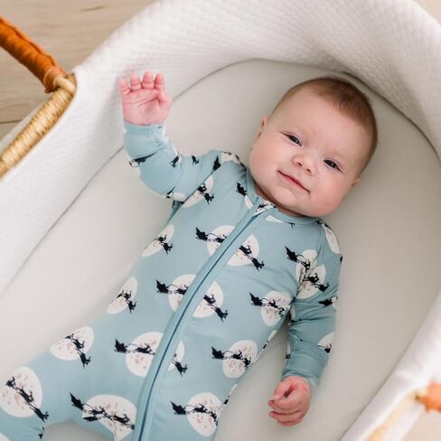 KicKee Print Footie with 2 Way Zipper, Fitted Long Sleeve Pajamas, Ultra Soft Everyday One-Piece Loungewear, Winter Celebration (Natural Ski Birds - 9-12 Months) in Saudi Arabia