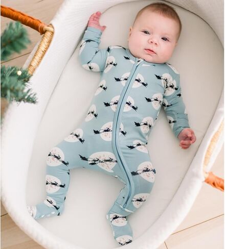 KicKee Print Footie with 2 Way Zipper, Fitted Long Sleeve Pajamas, Ultra Soft Everyday One-Piece Loungewear, Winter Celebration (Natural Ski Birds - 9-12 Months) in Saudi Arabia