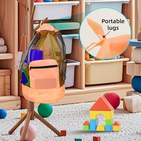 Beach toy bag，mesh backpack for beach,Beach Must Haves Sand Box Toys Seashell Bags，Waterproof Swim Mesh Beach Bag (1, Pink) in Saudi Arabia