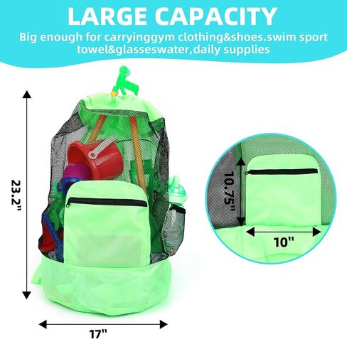 Beach toy bag，mesh backpack for beach,Beach Must Haves Sand Box Toys Seashell Bags，Waterproof Swim Mesh Beach Bag (1, Pink) in Saudi Arabia