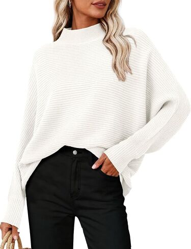 PRETTYGARDEN Womens Batwing Long Sleeve Sweaters Casual Mock Neck Ribbed Knit Cozy Pullover Sweater Tops 2025 Fall Clothes in Saudi Arabia