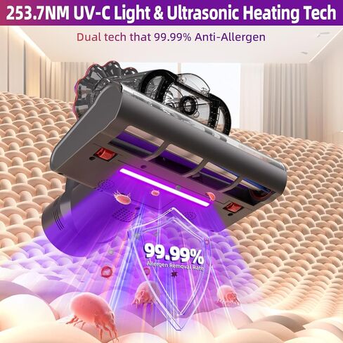 فراغ مرتبة اللاسلكي ، فراغ سرير 16 كيلو باسكال مع ضوء 253.7nm UV-C ، مرشح HEPA والتكنولوجيا بالموجات فوق الصوتية ، فراغ محمول محمول للأريكة والأريكة والحيوانات الأليفة in Kuwait
