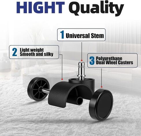 Office Chair Wheels 2" Desk Chair Caster Wheels Smooth Roller Style Quiet for Carpet and Hardwood Floors Universal Fit 11x22 mm Set of 5 Light Grey in Saudi Arabia