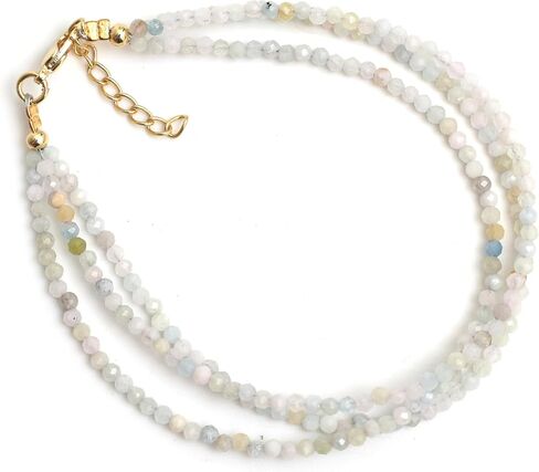 Gempires سوار خرز ثلاثي الطبقات من البيريت الطبيعي، سوار مطرز للنساء، مجوهرات مصنوعة يدويًا، خرز دائري 2.4-2.5 مم مع سلسلة قابلة للتعديل مطلية بالفضة 7 + 1 بوصة (بيريت) in Kuwait