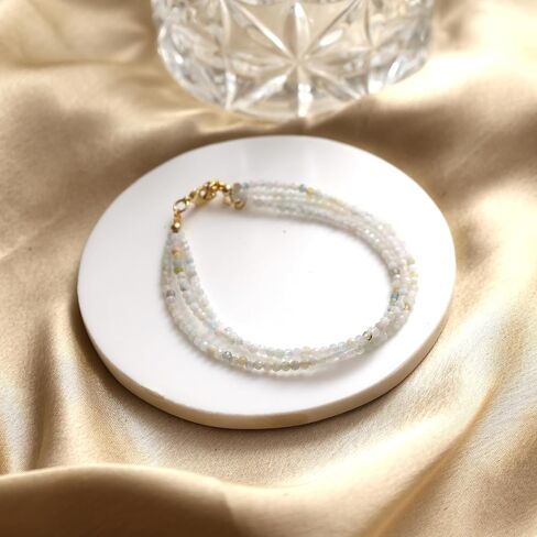 Gempires سوار خرز ثلاثي الطبقات من البيريت الطبيعي، سوار مطرز للنساء، مجوهرات مصنوعة يدويًا، خرز دائري 2.4-2.5 مم مع سلسلة قابلة للتعديل مطلية بالفضة 7 + 1 بوصة (بيريت) in Kuwait