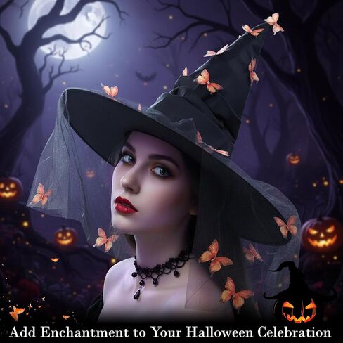 Erythem Witch Hat for Women, Witches Hat with Butterfly Witch Costume Accessories for Adult Halloween Party in Kuwait