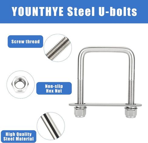 4Pack U Bolts Square U Bolts 2-1/16" Inner Width Stainless Steel Boat Trailer U-Bolt with Washers and Nuts, Replacement Parts and Accessories for Automobiles Trailer, Ski Boat, or Sailboat Trailers in Saudi Arabia