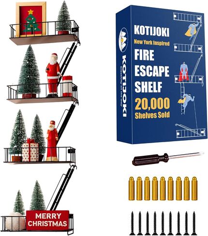4 Tier Fire Escape Wall Shelf – New York Decorative Floating Shelf – Wall Art Ladder Shelf – Black Metal Trinket Shelves for Bedroom, Home, Office, Storage and Display - Giftable Option in Saudi Arabia