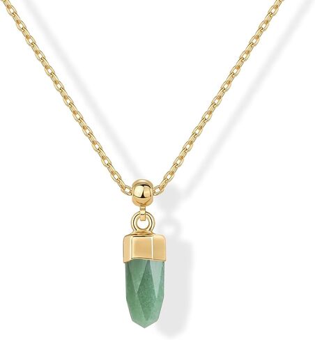 PAVOI Gemstone Gold Charm Necklace for Women - 14K Gold Plated Adjustable Chain Dainty Pendant Gemstone Necklaces with Cute Charms Set - Hypoallergenic Trendy Healing Crystal Pendants in Saudi Arabia